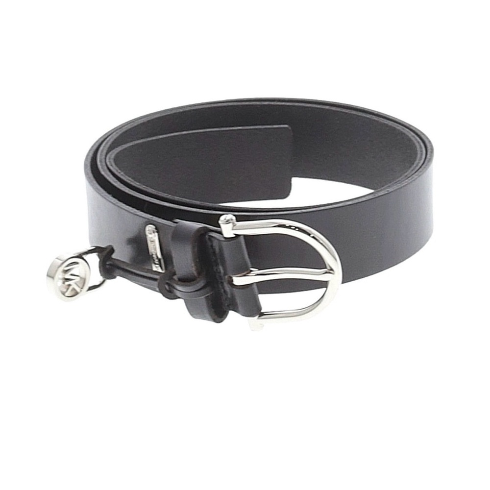 Michael Kors Black Leather Belt with Silver Buckle